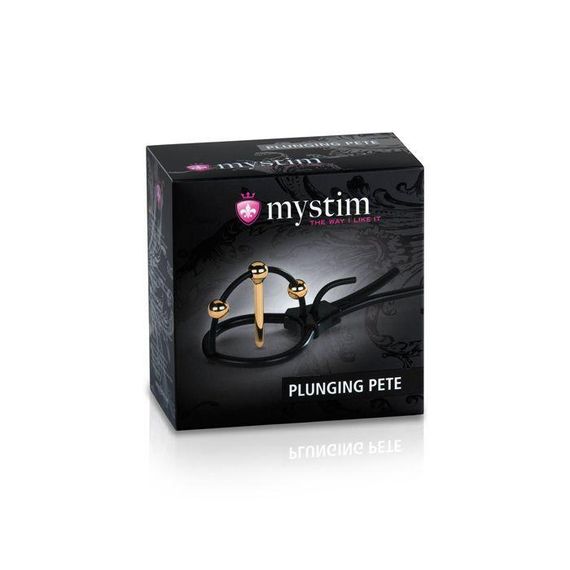 Утяжка для пениса Mystim Plunging Pete, позолоченная, с двумя шариками и коротким уретральным зондом | Зображення 2