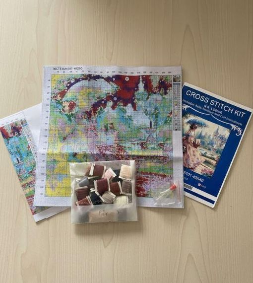 Набор для вышивки крестом JOZYSH «Элегантная женщина в саду» - 11CT, 40х40 см, канва Аида с нанесенным рисунком | Зображення 4