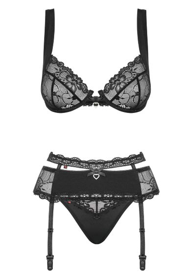 Комплект з поясом для панчох Obsessive Heartina set Чорний L/XL | Зображення 3