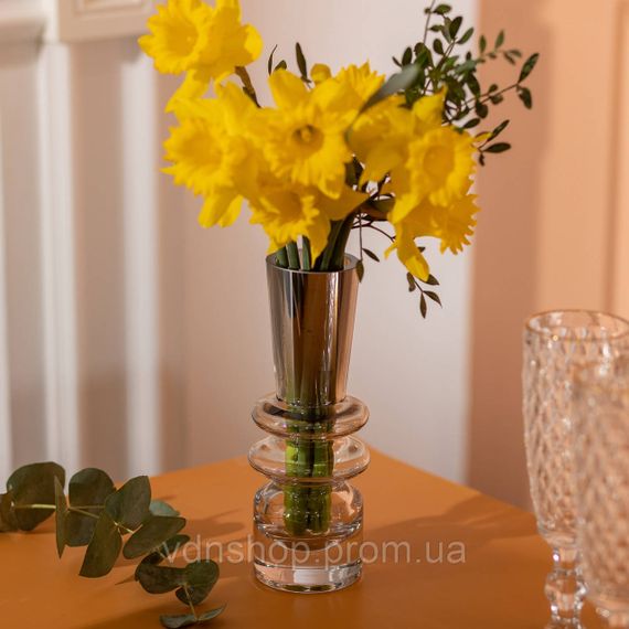 Ваза скляна декоративна 19.5 см у скандинавському стилі для квітів та інтер'єру 280 мл прозора HP-10-24 | Зображення 3