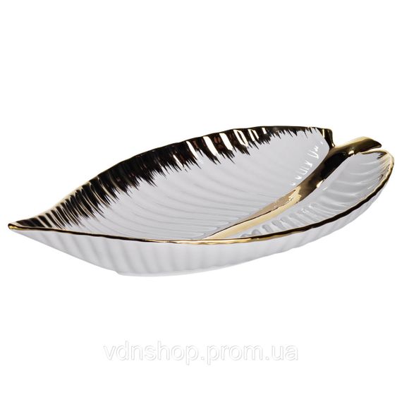 Фарфоровое блюдо для сервировки стола в форме листа 45×24×5.5 (см) Золото WH047