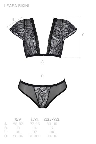 Комплект Passion LEAFA BIKINI black, XXL/XXXL, бюстгальтер-топ с рукавчиками, стринги-шортики с вырезом | Зображення 4