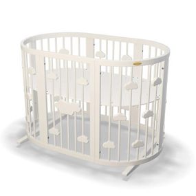 Кроватка Ingvart трансформер Smart Bed Oval (60х72, 60х120, 60х168 см) молочная с декором "Облака" (1239001)