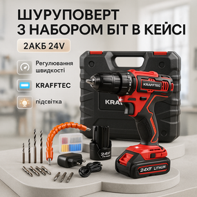 Дриль-шуруповерт для складання меблів KRAFFTEC 24V, Професійні шуруповерти акумуляторні XD-57
