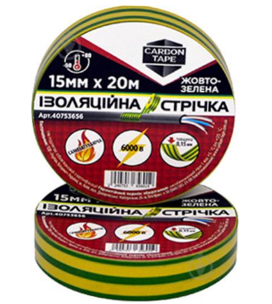 Ізоляційна стрічка карбон 15мм*20м 130мкм жовто/зелена Carbon Tape