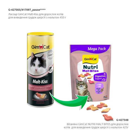 Витамины GimCat NUTRI MALT BITES для взрослых кошек для выведения комков шерсти с мальтом 425г | Зображення 2