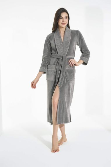 Женский велюровый халат Nusa 0503 хаки 4XL