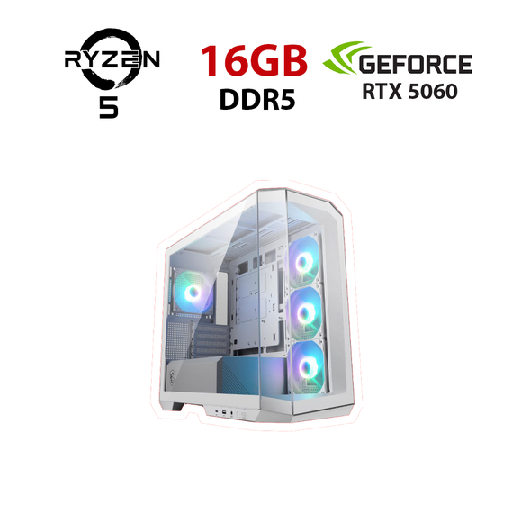 Игровой ПК Ice MAG PANO 110R PZ WHITE Tower / AMD Ryzen 5 8400F (6 (12) ядер по 4.2 - 4.7 GHz) / 16 GB DDR5 / 960 GB SSD / nVidia GeForce RTX 5060, 8 GB GDDR7, 128-bit