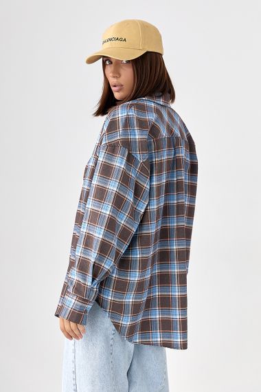 Сорочка в клітинку з подовженою спинкою - блакитний цвет, L (є розміри) | Зображення 1