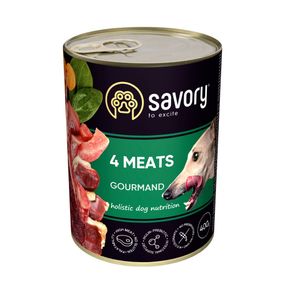 Влажный корм Savory для взрослых собак всех пород, с четырьмя видами мяса, 400 г