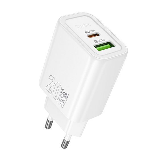МЗП Hoco N61 Gentle PD20W+QC3.0 (1USB-A/1C) + кабель Type-C to Type-C White | Зображення 4