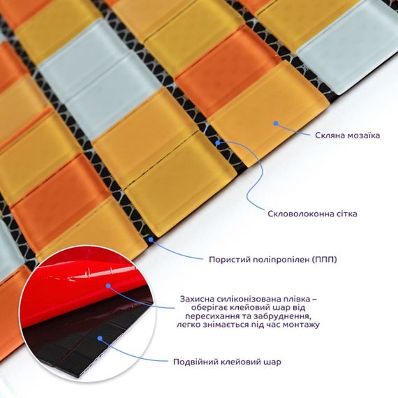 Мозаїка з декоративного скла помаранчева 298х298х4,5мм SW-00002365 | Зображення 1