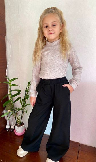 Детские брюки палаццо для девочки школьные штаны цвет черный размер 134, SBR129