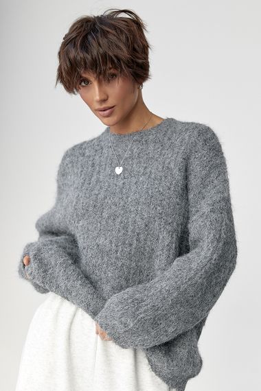 Тепла жіноча кофта з рукавами-ліхтариками - сірий цвет, ONE SIZE (є розміри) | Зображення 4