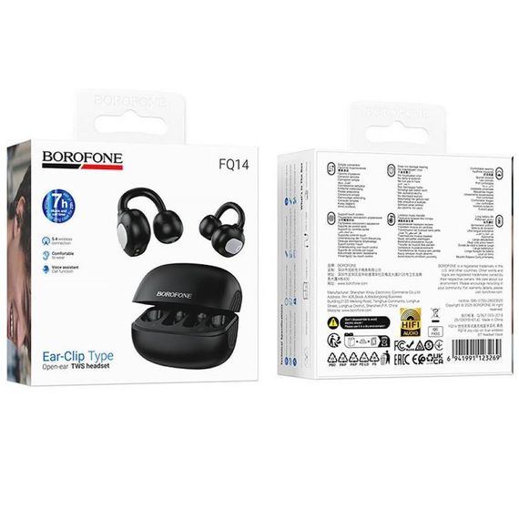 Беспроводные TWS наушники Borofone FQ14 Joy clip-on Black | Зображення 2