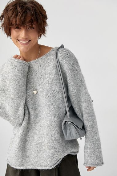 В'язаний мохеровий джемпер із широкими рукавами - сірий цвет, ONE SIZE (є розміри) | Зображення 4
