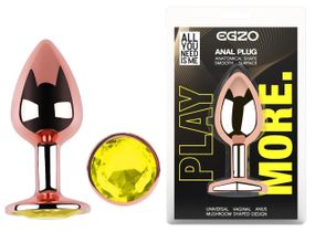 Анальная пробка EGZO с кристаллом, нержавеющая сталь, розовое золото, размер M Sex Aura