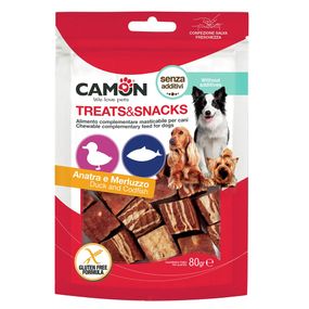 Лакомство для собак мясное Camon кубики из утки и трески, 80 гр, 2*1,5см