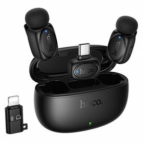 Петличний бездротовий мікрофон Hoco L19 Graceful dual-mic 2in1 (Lightning/Type-C) Black