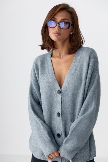 В'язаний кардиган із накладними кишенями - сірий цвет, ONE SIZE (є розміри) | Зображення 4