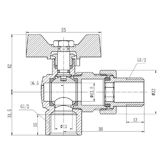 Кран кульовий "Американка" SD Forte 1/2" кутовий SF221W15 | Зображення 1