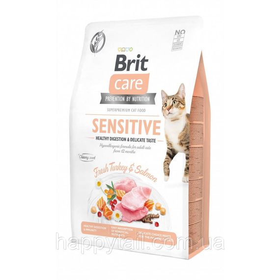 Корм сухой Brit Care Cat Grain Free Sensitive HDigestion Delicate Taste для котов с чувствительным пищеварением индейка и лосось 2
