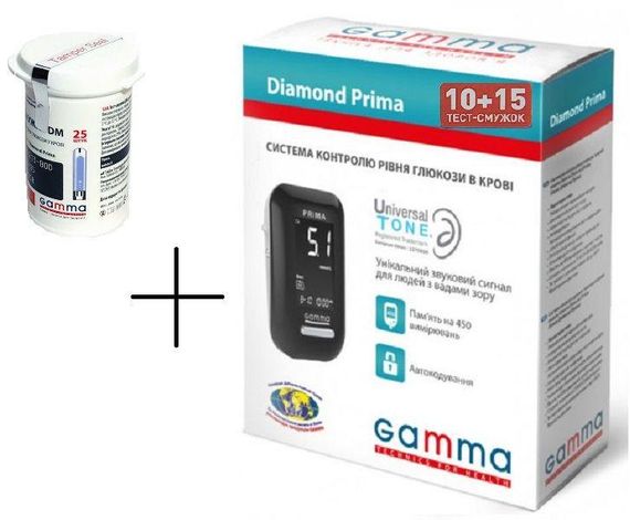 Gamma PRIMA + 25 тест полосок Глюкометр Diamond бессрочная гарантия