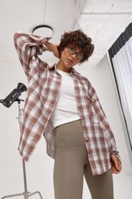 Сорочка в клітинку з відкладним комірцем - коричневий цвет, ONE SIZE (є розміри)