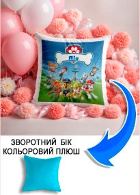 Подушка плюшева Мерч Крафт Дизайн з принтом paw patrol 4 імя Лiя блакитний плюш квадратна 33х33 см