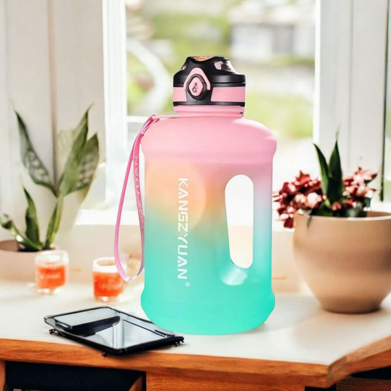 Эко-бутылка KANGZYUAN 2500 мл (2.5 л) - Розовая Tritan BPA-free, ударопрочная, спортивная с ручкой и ремешком | Зображення 9