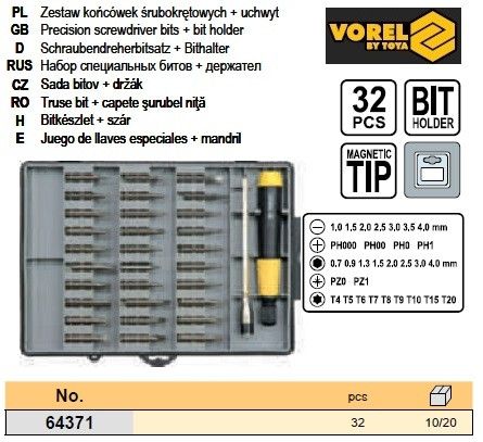 Набор бит Польша насадки CrV 32 штуки VOREL-64371