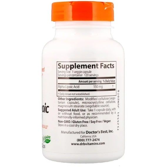 Альфа-ліпоєва кислота Doctor's Best Alpha-Lipoic Acid 150 mg 120 Veg Caps DRB-00104 | Зображення 1