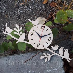 Настінний дерев'яний годинник з фанери Оригінальний годинник з пташками Декор для дому, офісу, подарунок