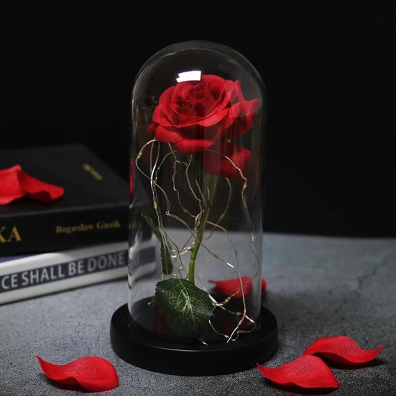 Троянда в колбі з LED підсвічуванням 20 см, на батарейках, Червона / Вічна троянда / Подарункова декоративна троянда-нічник | Зображення 5