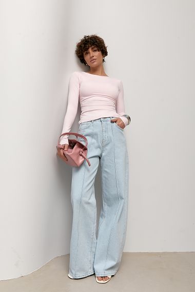 Широкі прямі джинси з декоративними швами - блакитний цвет, 36р (є розміри) | Зображення 2