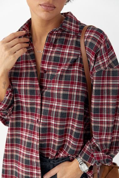 Бавовняна сорочка в дрібну клітинку - темно-червоний цвет, L (є розміри) | Зображення 3