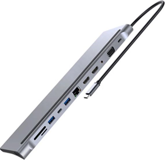 Багатофункціональний адаптер USB-C 12-в-1 док-станція USB-С HDMI USB 3.0, 3,5 мм LAN слотом для карток SD та Micro SD, 100 Вт | Зображення 1