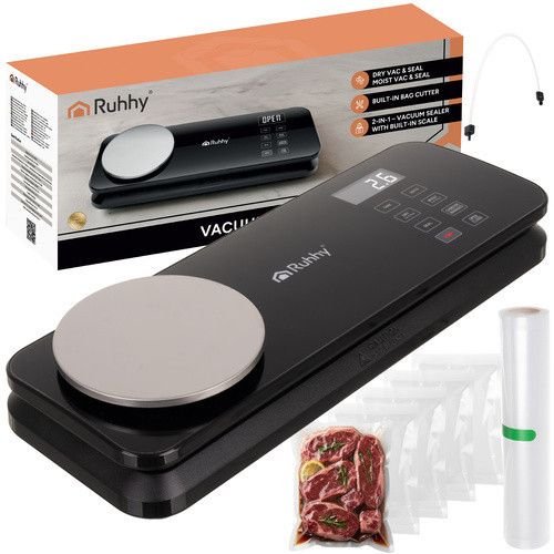 Вакуумний пакувальник для продуктів Ruhhy 2-в-1 зі шкалою — подвійний насос 80 кПа, 120 Вт