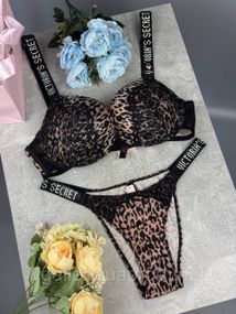 Женский Комплект Victoria`s Secret, комплект со стразами и кружевом , Женский комплект Виктория Сикрет - Новинка 2026 80В, Леопардовый