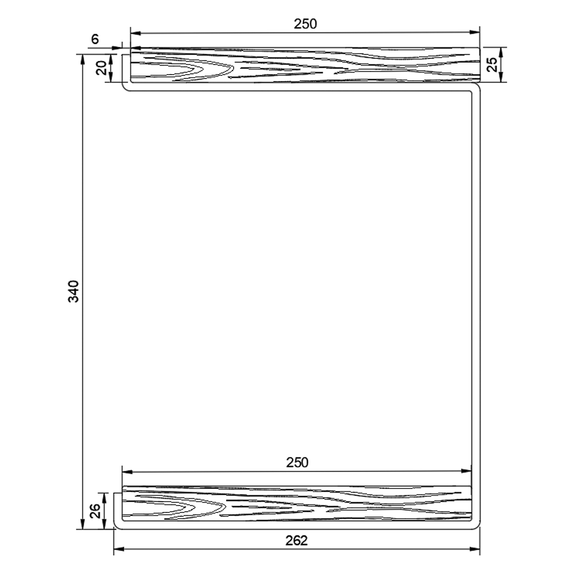 Кронштейн для полиці з металу 262×30mm, H=340mm Золото | Зображення 1