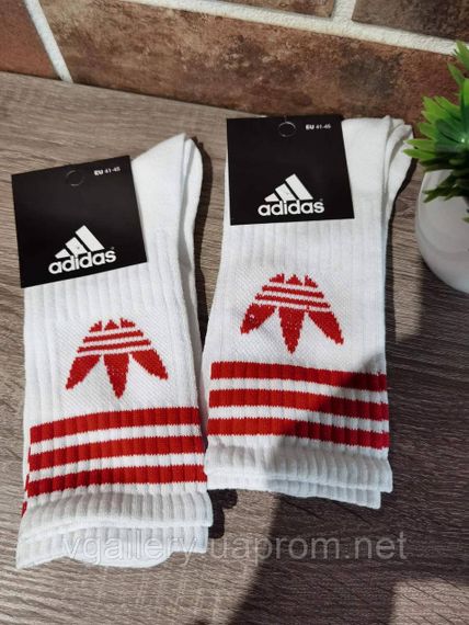 Шкарпетки високі Adidas різні кольори, чоловічі шкарпетки Адідас різнокольорові, спортивні шкарпетки Білі з червоним лого