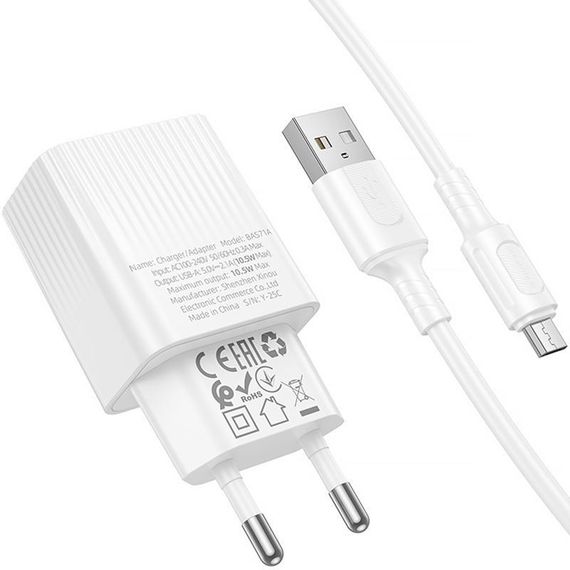 МЗП Borofone BAS71A Source 10.5W (1USB-A) + кабель USB to MicroUSB White | Зображення 3