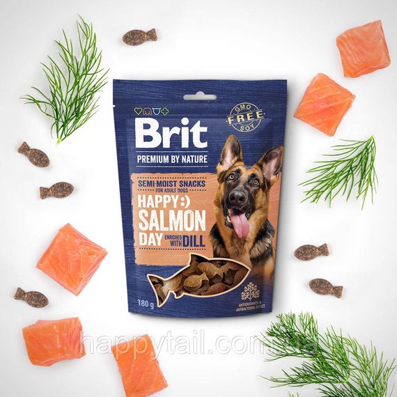 Ласощі Brit Premium (Бріт Преміум) Semi-moist Snacks для собак, напіввологі з лососем та кропом, 180 г | Зображення 1