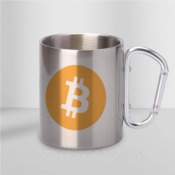Кружка металева з карабіном "Bitcoin" 300 мл Срібляста | Зображення 1