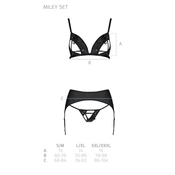 Комплект з екошкіри Passion Miley Set black L/XL: трусики, бюстгальтер, пояс для панчіх, 2XL/3XL | Зображення 4