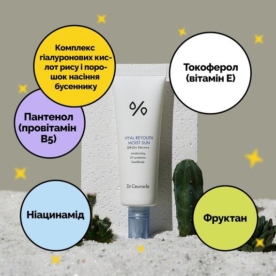 Увлажняющий солнцезащитный крем с гиалуроновой кислотой Dr. Ceuracle Hyal Reyouth Moist Sun SPF50+ PA++++ (50 ml) | Зображення 1