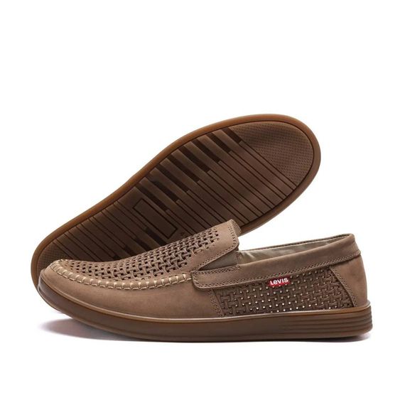 Літні шкіряні мокасини Levis перфорація колір бежевий