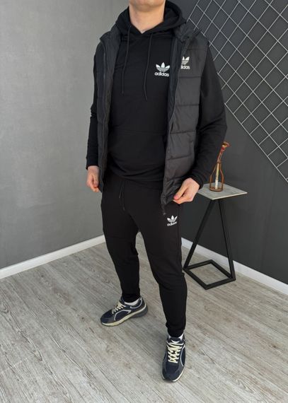 Демісезонний костюм чорний худі/штани  + жилетка Adidas | Зображення 1