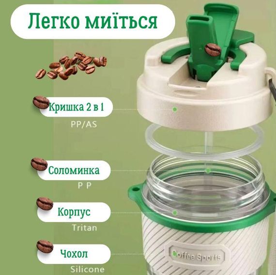 Термокружка KANGZYUAN 550 мл — Біла, з екологічного Трітану (BPA-free) для гарячих та холодних напоїв | Зображення 1