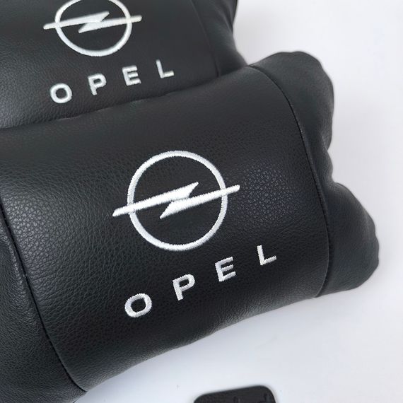 Набор автомобильных подушек 2шт для Opel, натуральная кожа, стильные черные подголовники Опель для авто | Зображення 9